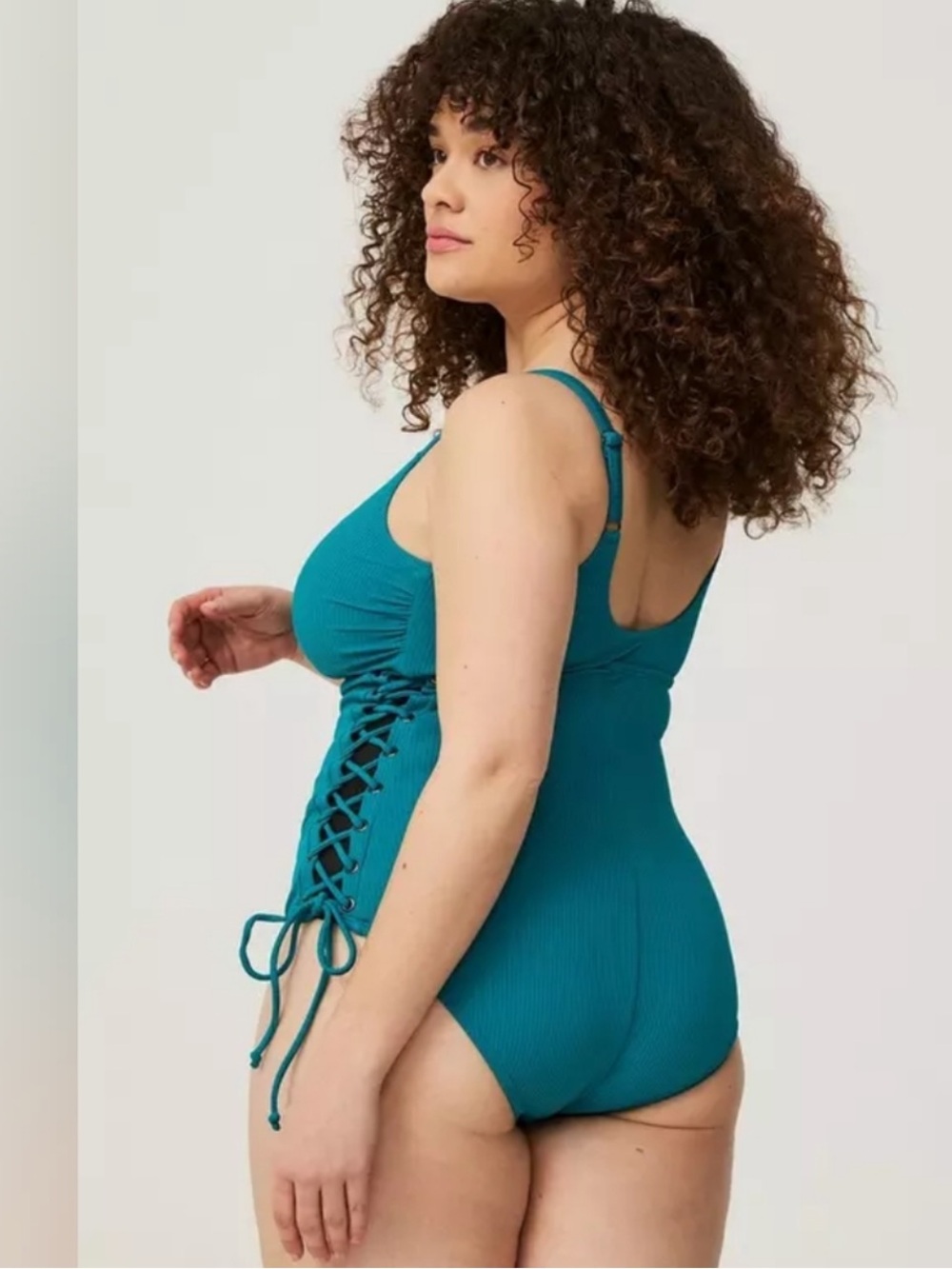 Torrid One Piece Swimsuit Ribbed Teal Side Lace Up Sz 3X